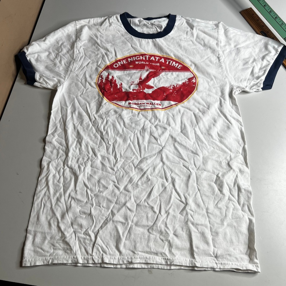 Morgan Wallen One Night At A Time World Tour 2023 Ringer T-Shirt White Navy M